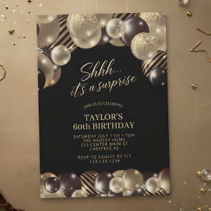 Surprise Golden Balloons 60th Birthday Invitation