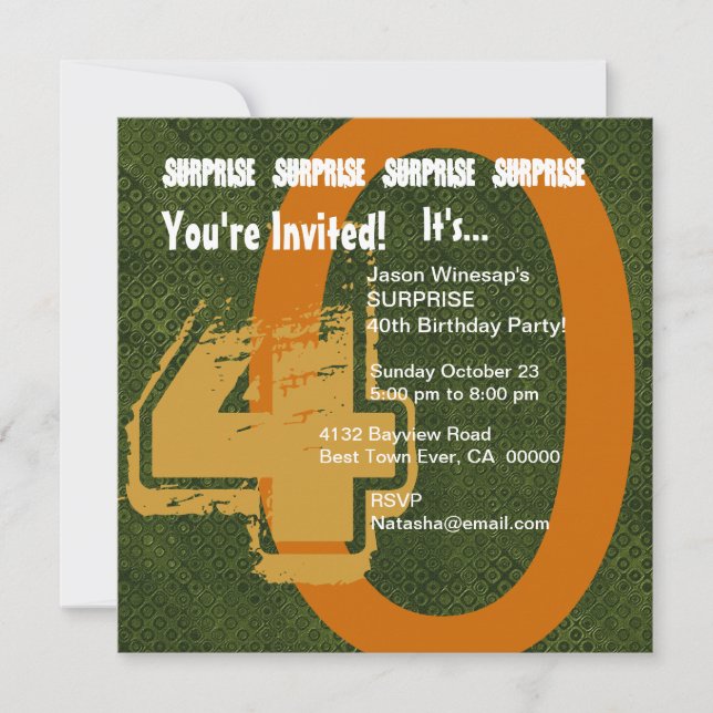 SURPRISE Grunge 30th Birthday Green and Gold S302 Invitation (Front)