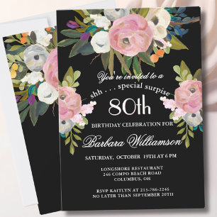 **SURPRISE Handpainted Floral 80th Birthday Party Invitation
