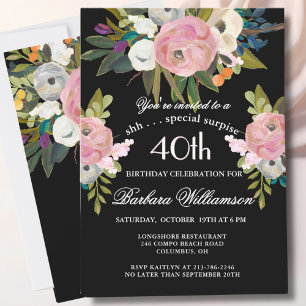 SURPRISE Handpainted Floral 90th Birthday Party  Invitation