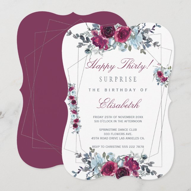 Surprise Happy Thirty floral women 30th birthday Invitation (Front/Back)