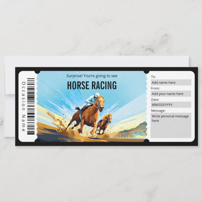Surprise Horse Racing Ticket Gift Certificate Invitation (Front)