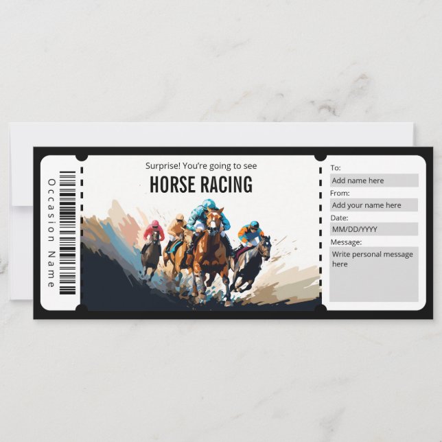 Surprise Horse Racing Ticket Gift Certificate Invitation (Front)