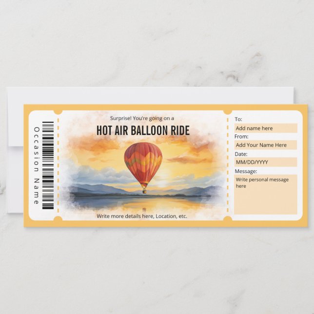 Surprise Hot Air Balloon Gift Certificate Template (Front)
