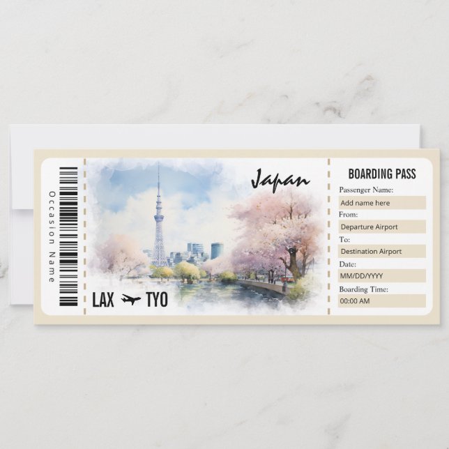 Surprise Japan Boarding Pass Gift Certificate Inv Invitation (Front)