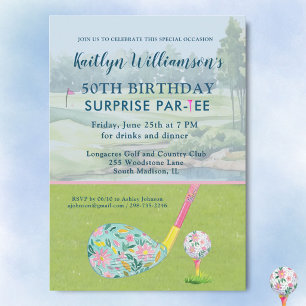 SURPRISE Lady Golfer Custom 50th Birthday Party Invitation