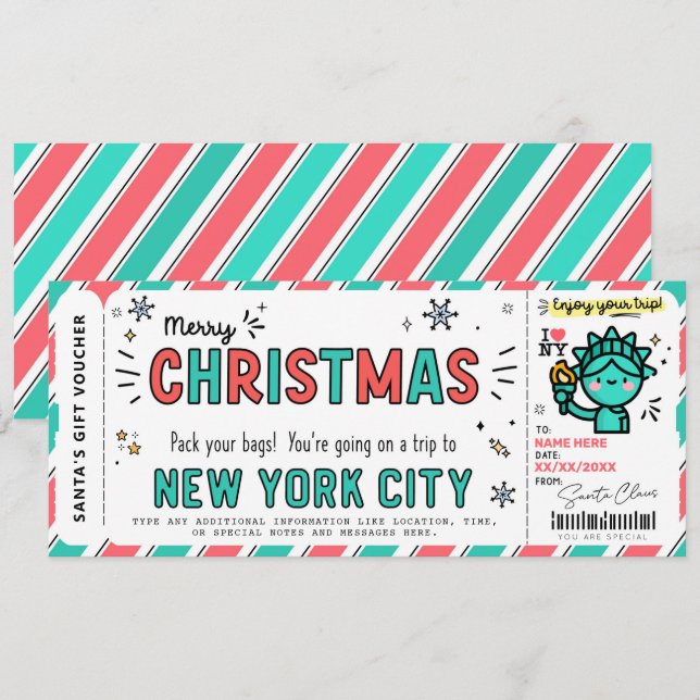 Surprise New York Trip Gift Ticket Voucher (Front/Back)