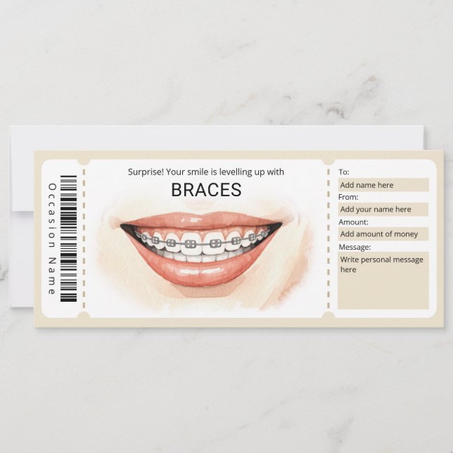 Surprise Orthodontic Braces Gift Certificate Invitation (Front)