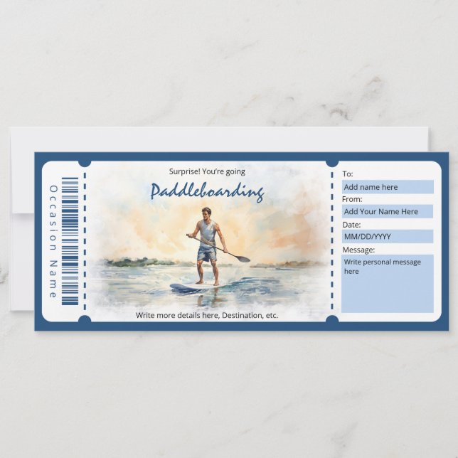 Surprise Paddleboarding Gift Certificate for man Invitation (Front)