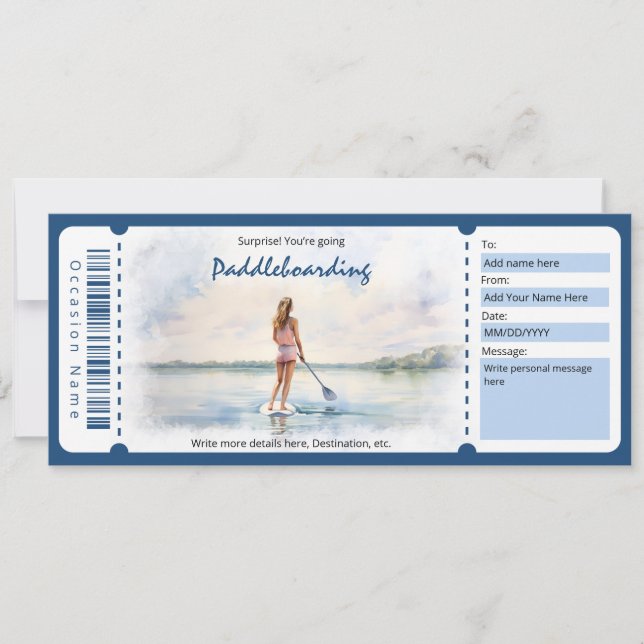 Surprise Paddleboarding Gift Certificate for woman Invitation (Front)