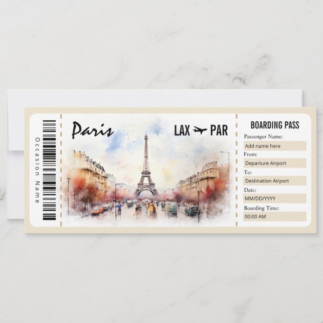 Surprise Paris Boarding Pass Gift Certificate Inv Invitation (Front)
