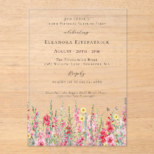 SURPRISE PARTY 100th Birthday August Birth Flower Acrylic Invitations