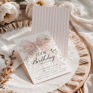 SURPRISE PARTY 100th Birthday Elegant Pink Floral Invitation