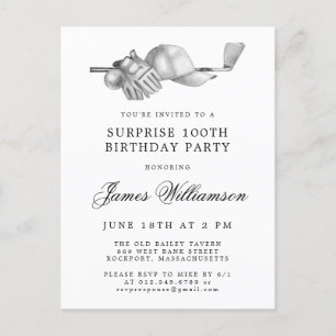 SURPRISE Party 100th Birthday Golf Theme Invitation Postcard