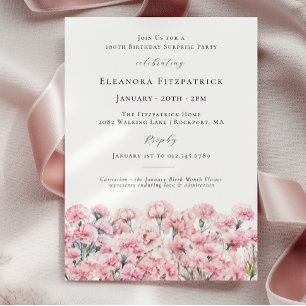 SURPRISE PARTY 100th Birthday Pink Floral Invitation