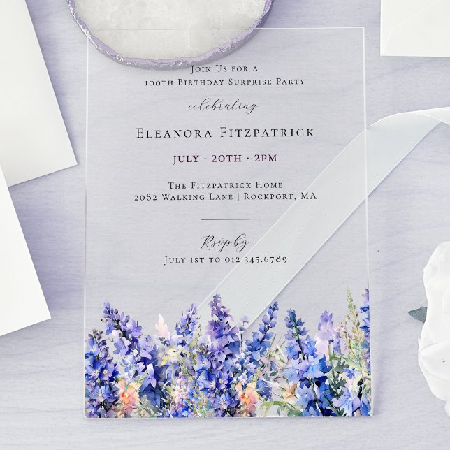 SURPRISE PARTY 100th July Birth Month Flower Acrylic Invitations (Creator Uploaded)