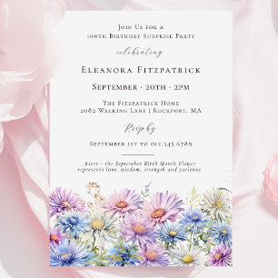 SURPRISE PARTY 100th September Birth Month Flower Invitation
