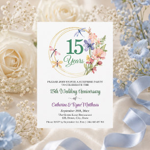 Surprise Party 15th Wedding Anniversary Floral Invitation