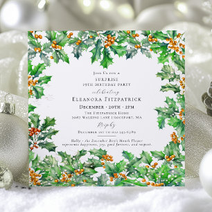 SURPRISE PARTY 19th Birthday December Birth Flower Invitation