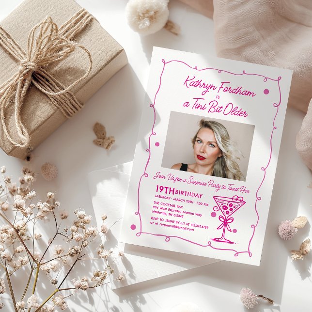 SURPRISE PARTY 19th Birthday Photo Martini Invitation (Creator Uploaded)