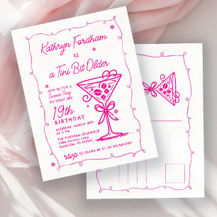 SURPRISE PARTY 19th Birthday Pink Doodle Martini Invitation Postcard