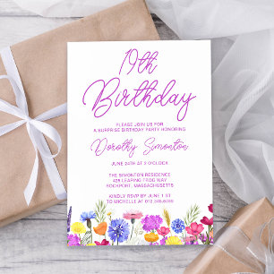 SURPRISE PARTY 19th Birthday Purple Wildflower Invitation