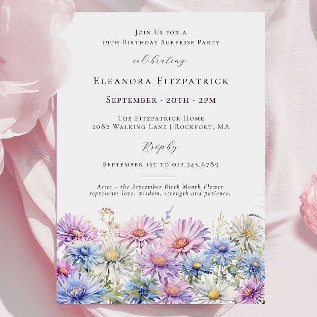 SURPRISE PARTY 19th September Birth Month Flower Invitation (Creator Uploaded)