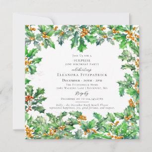 SURPRISE PARTY 21st Birthday December Birth Flower Invitation