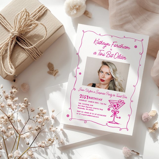 SURPRISE PARTY 21st Birthday Photo Martini Invitation (Creator Uploaded)