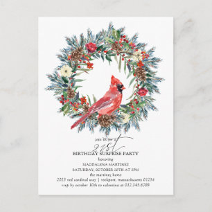SURPRISE PARTY 21st Birthday Red Cardinal Wreath Invitation Postcard