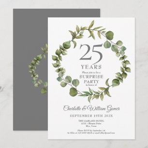 Surprise Party 25th Anniversary Woodland Greenery  Invitation