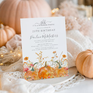 SURPRISE PARTY 25th Birthday Pumpkin Wildflower Invitation