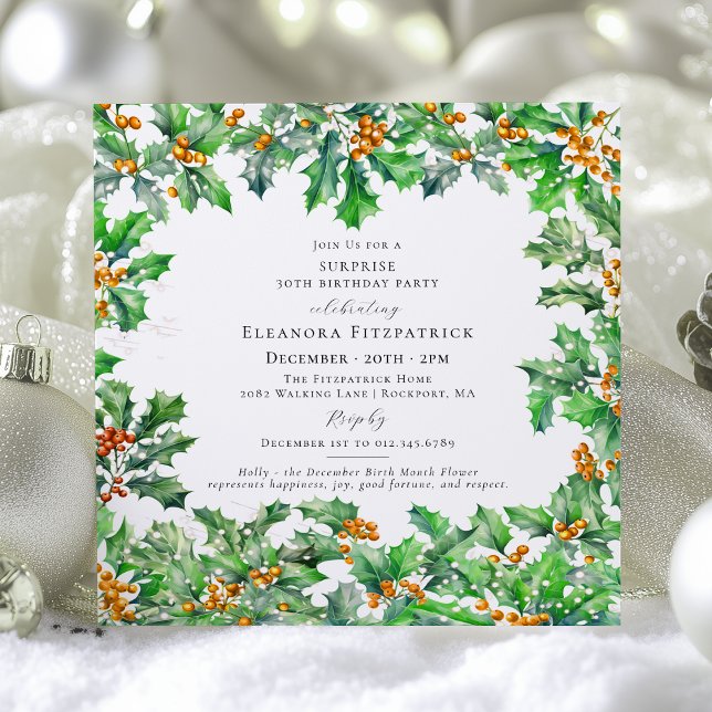 SURPRISE PARTY 30th Birthday December Birth Flower Invitation (Creator Uploaded)