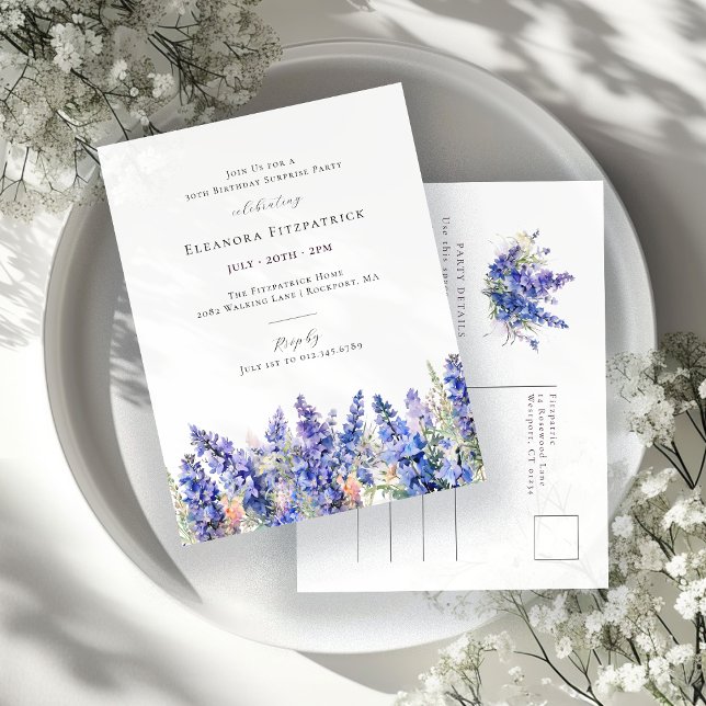 SURPRISE PARTY 30th Birthday July Birth Flower Invitation Postcard (Creator Uploaded)