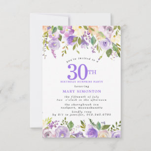 SURPRISE PARTY 30th Birthday Pretty Purple Floral Invitation