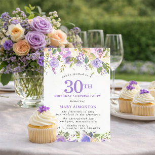 SURPRISE PARTY 30th Birthday Pretty Purple Floral Invitation