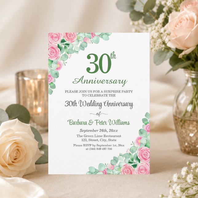 Surprise Party 30th Wedding Anniversary Roses Invitation (Creator Uploaded)