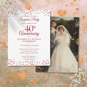Surprise Party 40th Anniversary Ruby Hearts Photo Postcard