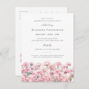 SURPRISE PARTY 40th Birthday January Birth Flower Invitation Postcard