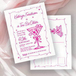 SURPRISE PARTY 40th Birthday Pink Doodle Martini Invitation Postcard