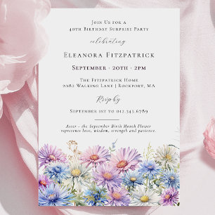 SURPRISE PARTY 40th September Birth Month Flower Invitation