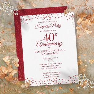 Surprise Party 40th Wedding Anniversary Ruby Heart Postcard