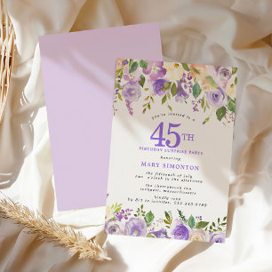 SURPRISE PARTY 45th Birthday Pretty Purple Floral Invitation