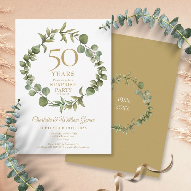 Surprise Party 50th Wedding Anniversary Greenery  Invitation (Surprise Party 50th Wedding Anniversary Greenery Invitation)