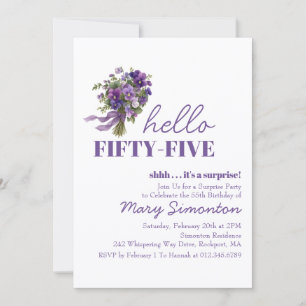 SURPRISE PARTY 55th Birthday Purple Floral Bouquet Invitation