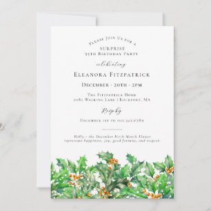 SURPRISE PARTY 55th Holly December Birth Flower Invitation