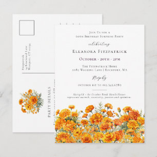 SURPRISE PARTY 60th Birthday October Birth Flower Invitation Postcard