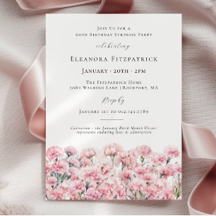 SURPRISE PARTY 60th Birthday Pink Carnation Floral Invitation