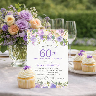 SURPRISE PARTY 60th Birthday Pretty Purple Floral Invitation