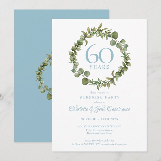 Surprise Party 60th Diamond Anniversary Greenery Invitation (Front/Back)